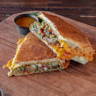 Queso Torta Birria with Consome