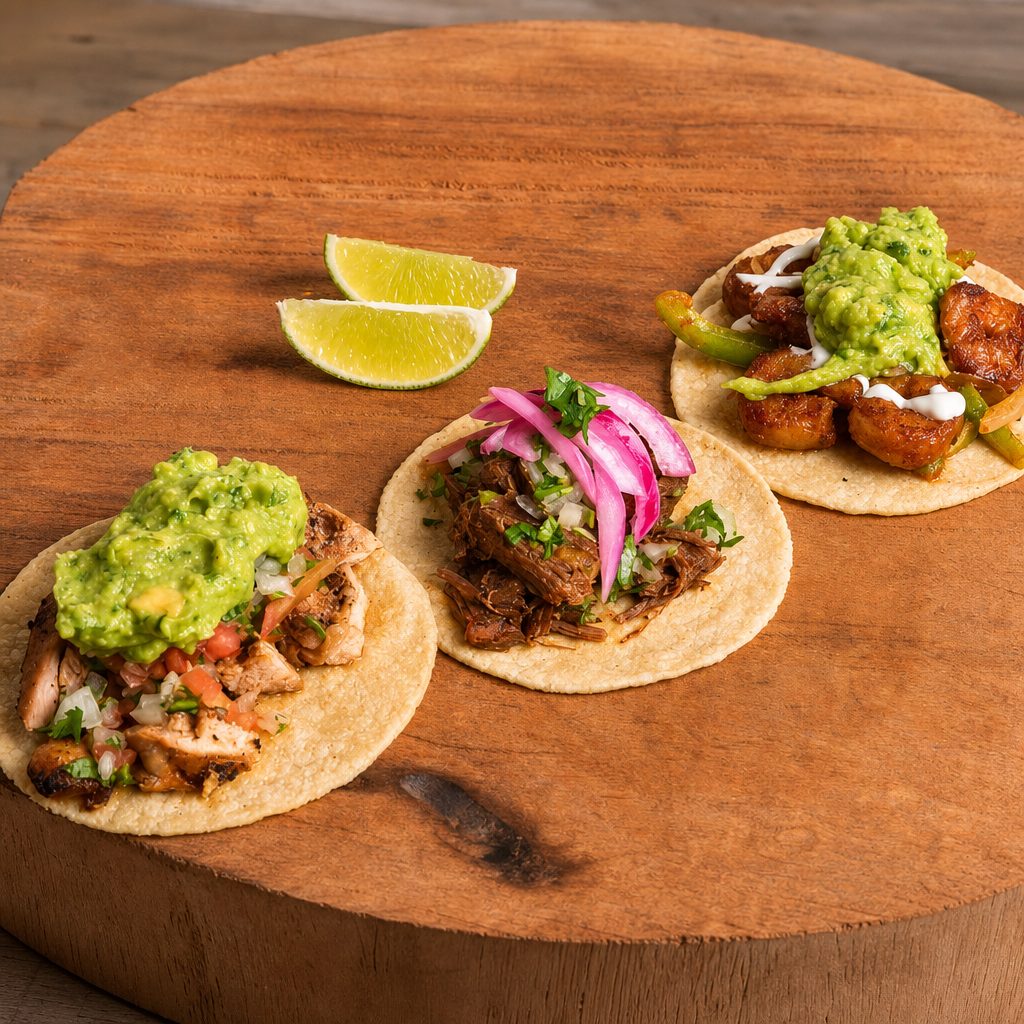 Any 3 Tacos Combo with Rice & Beans.