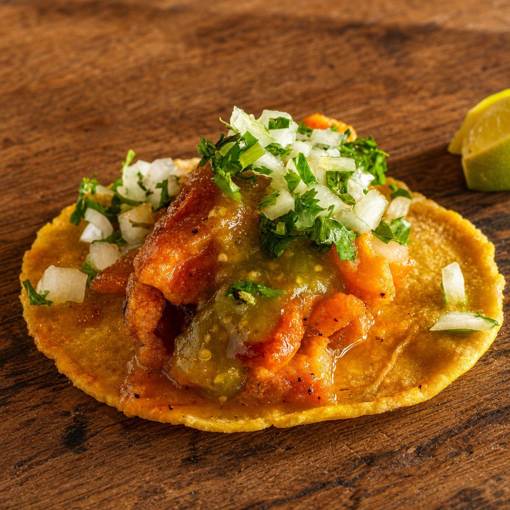 Taco Chicharron en Salsa Roja.