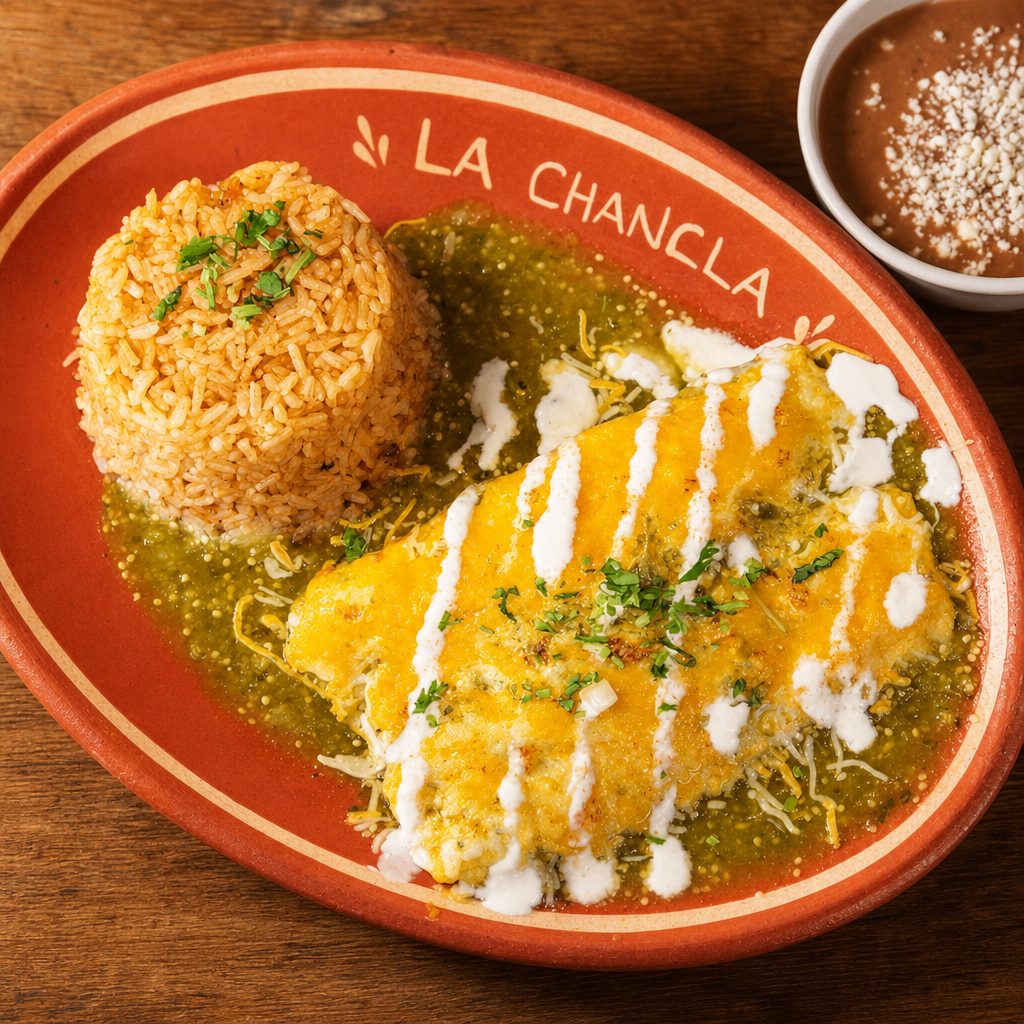2 Enchiladas with Rice and Beans.