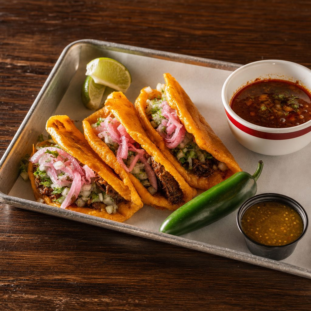 3 Queso Birria Tacos with Consome.