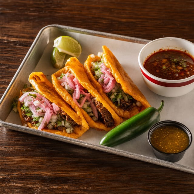 3 Queso Birria Tacos with Consome.